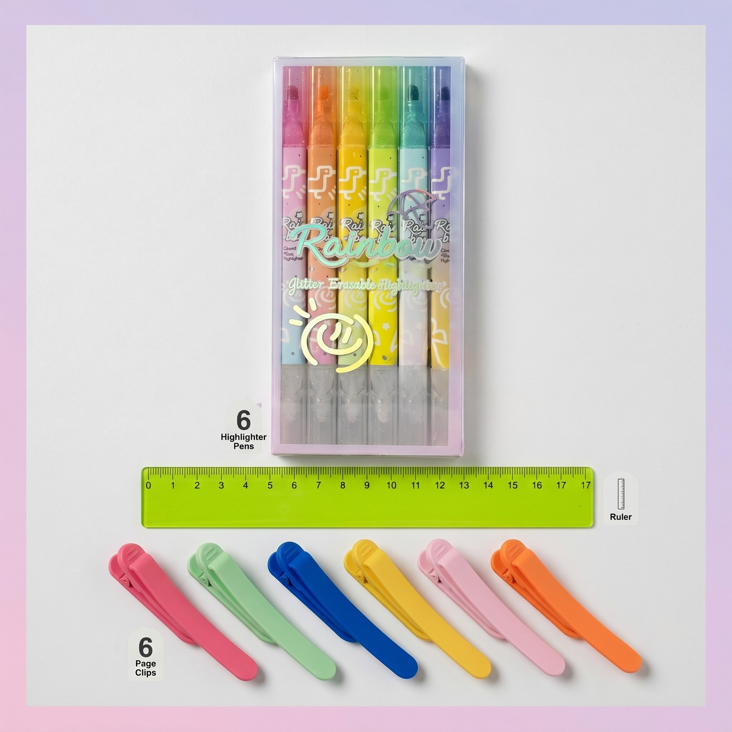 Investigation Kit (1x Ruler, 6x Page Clips, 6x Erasable Highlighters)